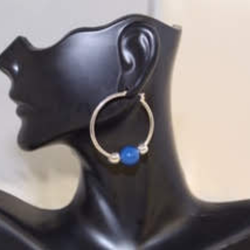 Hoop Earrings with Navy Bead